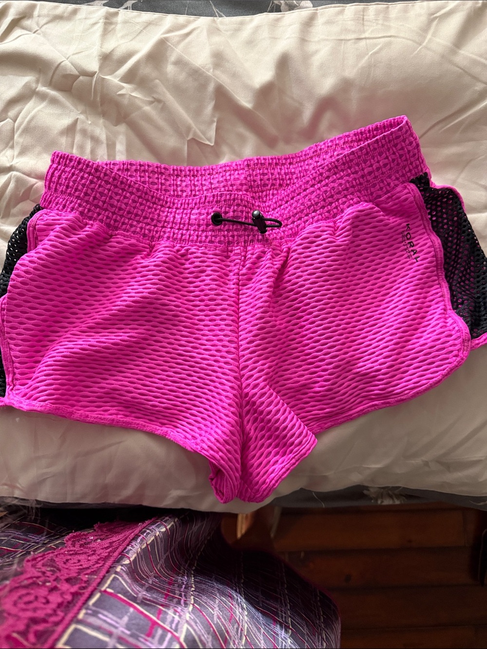 Koral Hot Pink Athletic Shorts with Black Mesh Trim